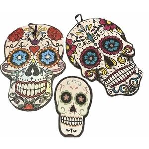 Lot Of 3 Colorful Day Of The Dead, Día De Los‎ Muertos Wall Plaque